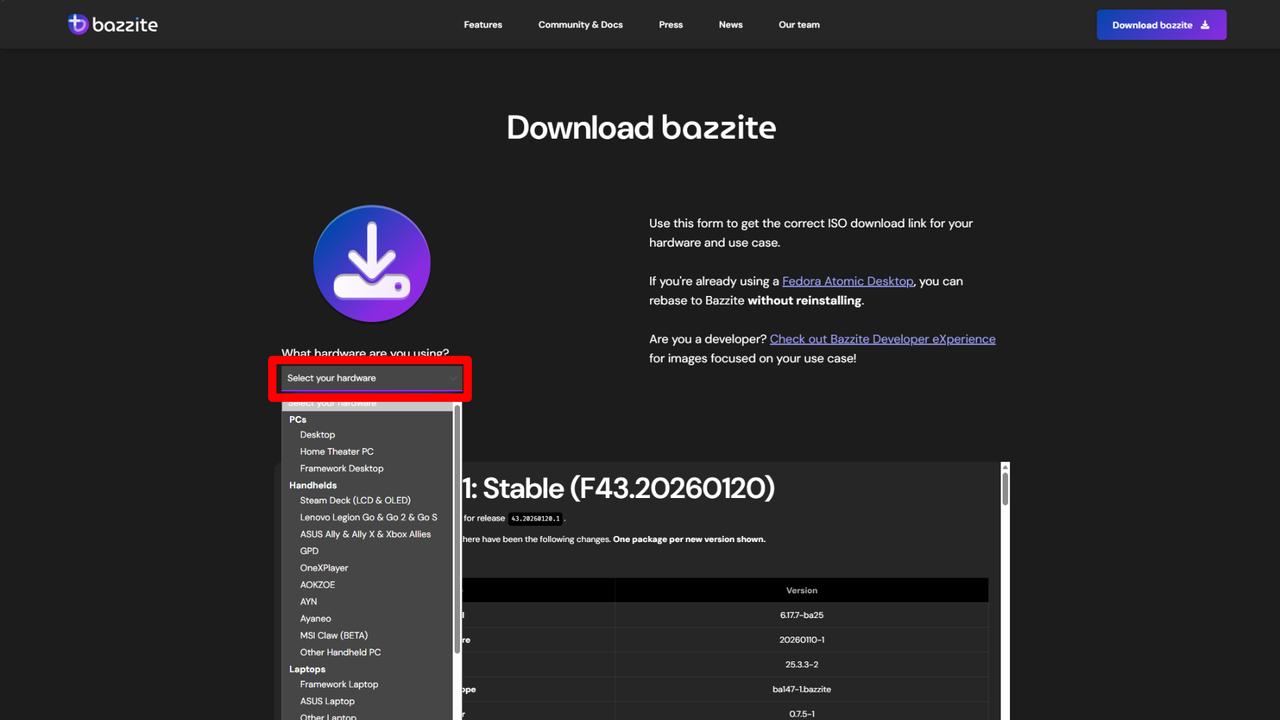 Downloading Bazzite