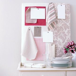 pinboard on table with plates