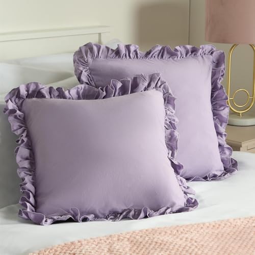 Ohs 2 Pack Faux Linen Frill Cushion Cover, Lilac - 45x45cm