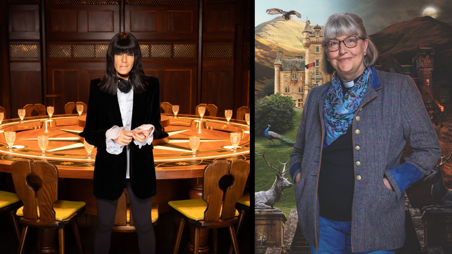 Claudia Winkleman and Reverend Lisa Coupland are seen in two photos from The Traitors series 3