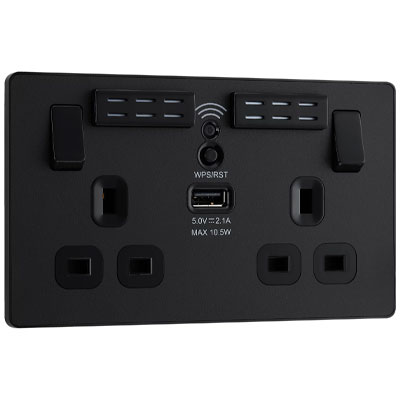matt black smart electrical socket with USB chargers