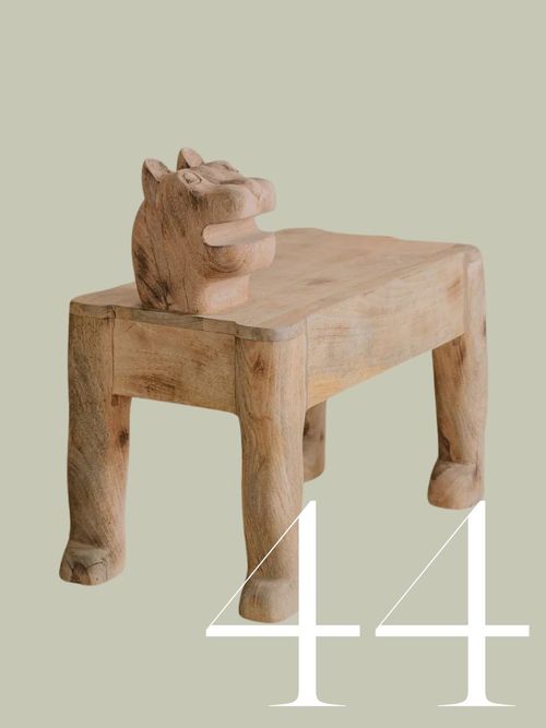 Handcarved Wooden Tiger Side Table