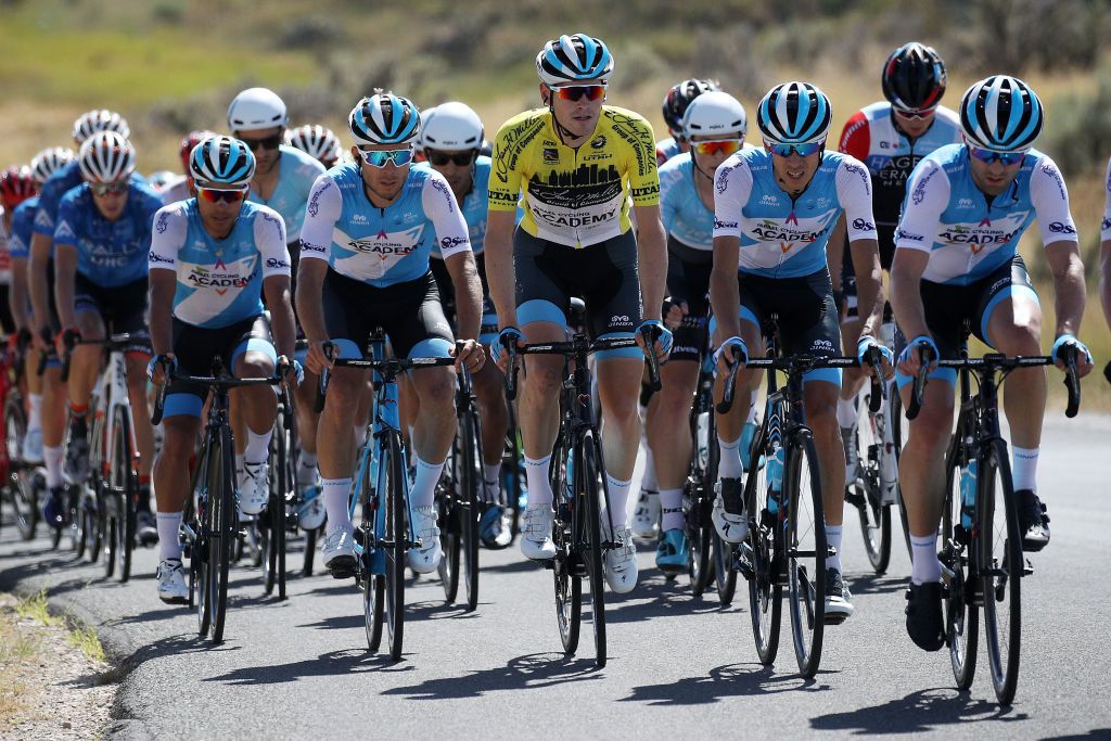 Israel Cycling Academy riders surround Ben Hermans at the Tour of Utah