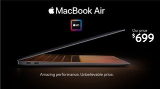 M1 MacBook Air on black background