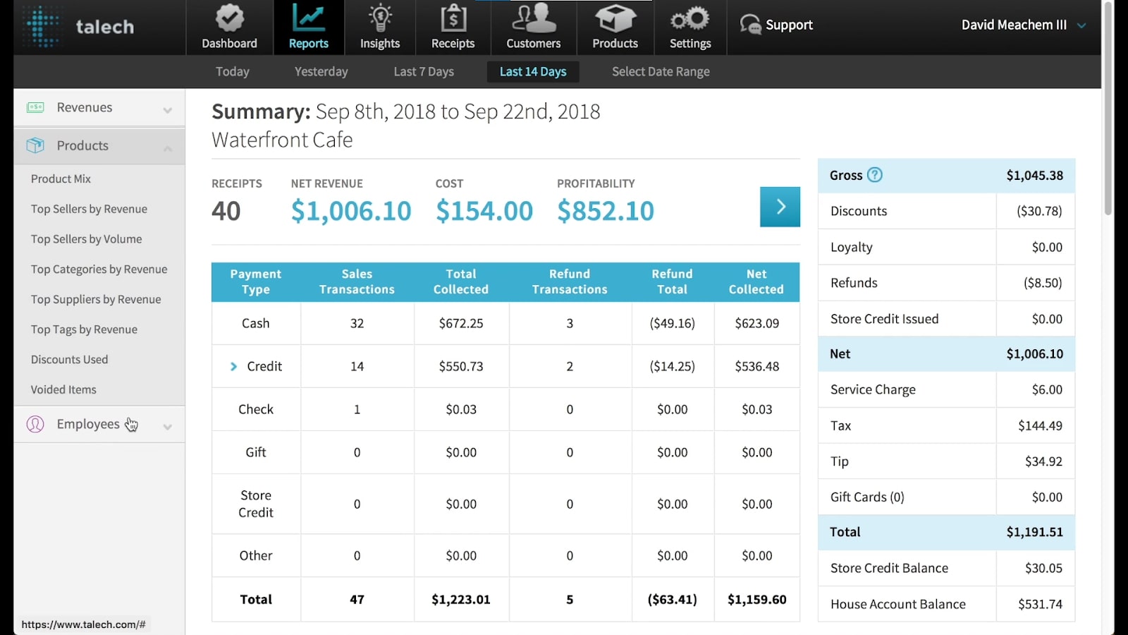 Talech POS system dashboard