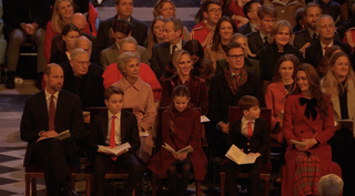 Prince William, Prince George, Princess Charlotte, Prince Louis, and Kate Middleton at the Together at Christmas carol service in London.