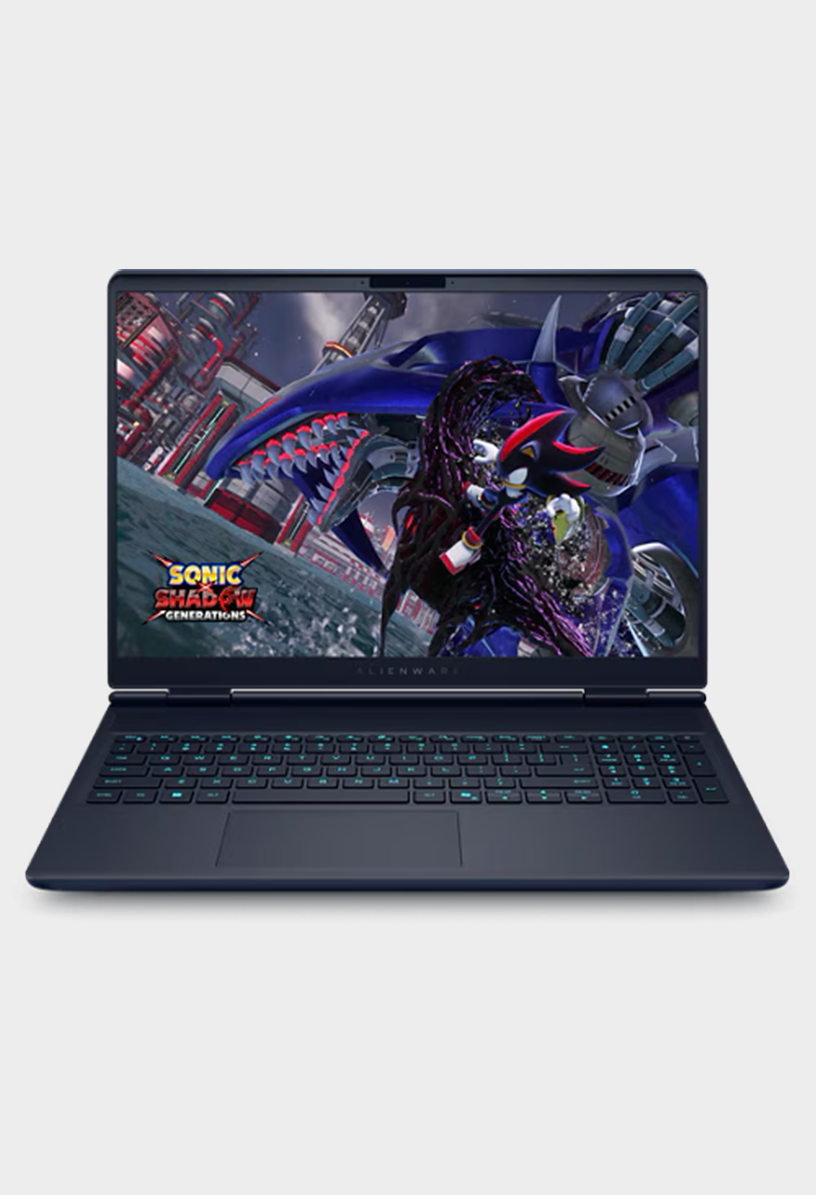 A gaming laptop with Sonic on display