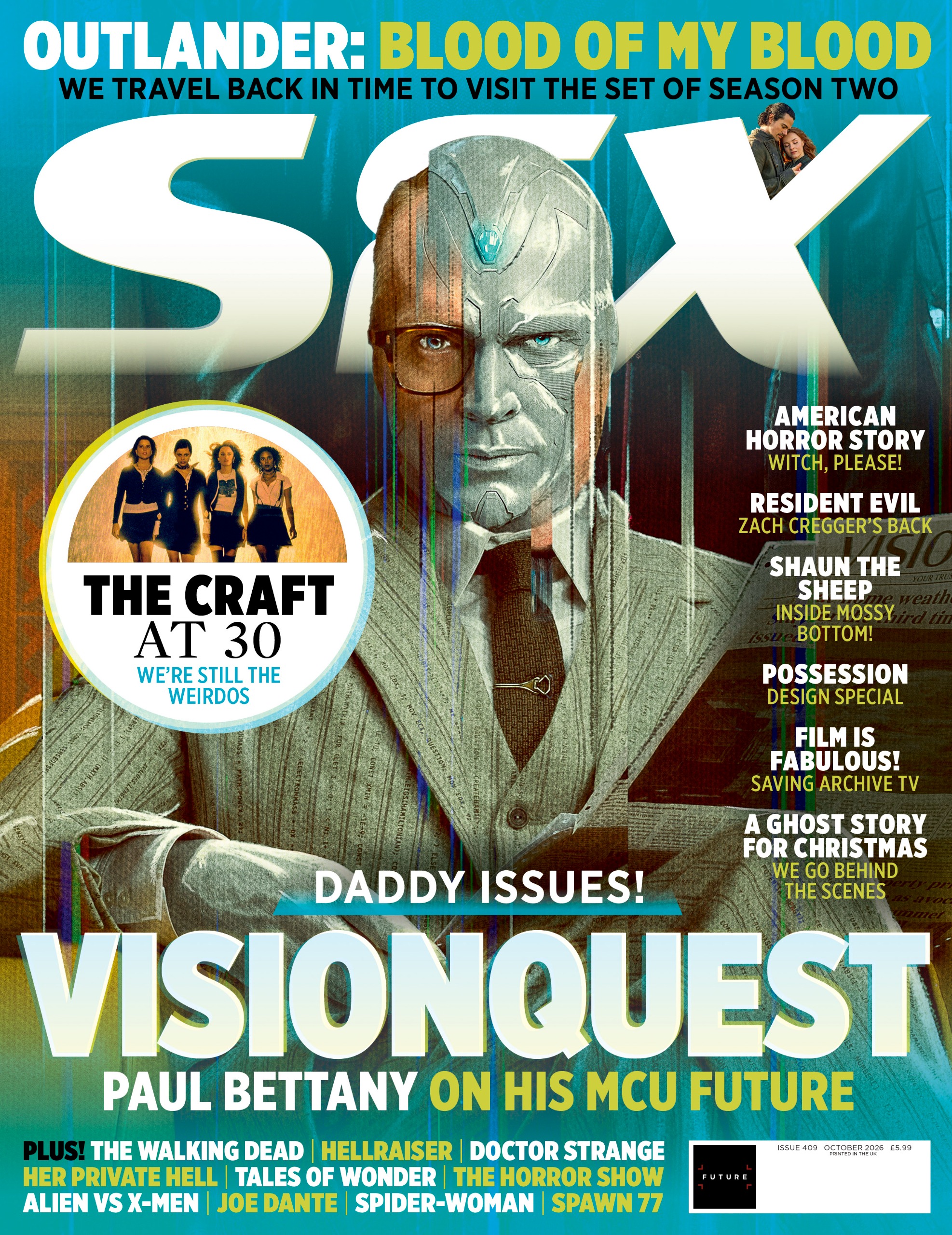 A suit and tie-wearing Vision on the cover of SFX 409.