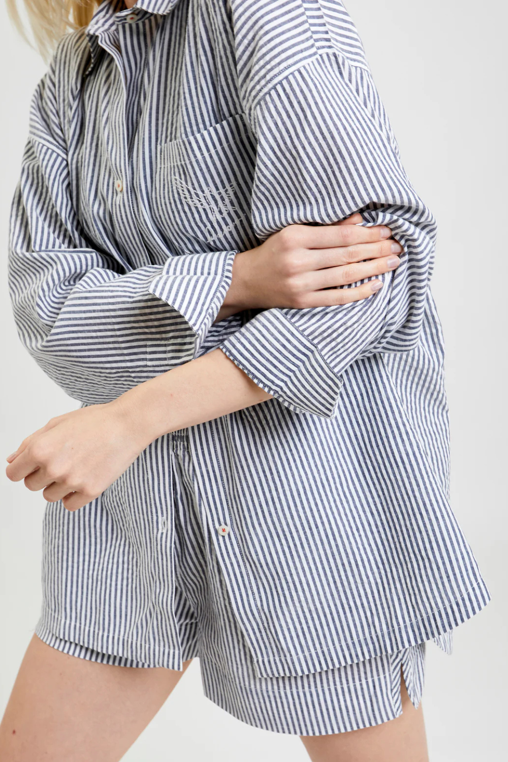 Yew Striped Ethical-Cotton Pyjama Shirt - Charcoal Stripe