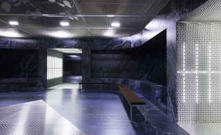 Fashion runway in a marble effect room