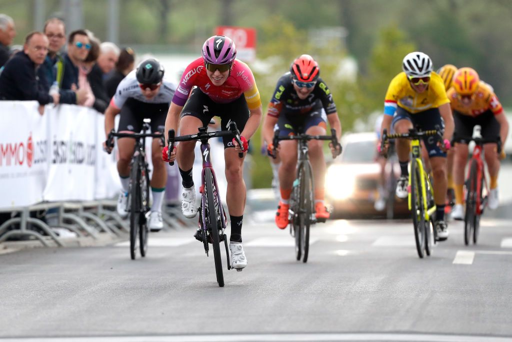 GARNICH LUXEMBOURG MAY 01 Demi Vollering of Netherlands and Team SD Worx sprints at finish line during the 14th Ceratizit Festival Elsy Jacobs 2022 Stage 2 a 1093km stage from Garnich to Garnich felsy on May 01 2022 in Garnich Luxembourg Photo by Bas CzerwinskiGetty Images