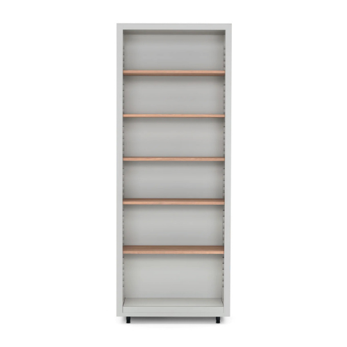 Offwhite bookcase with light wooden shelves