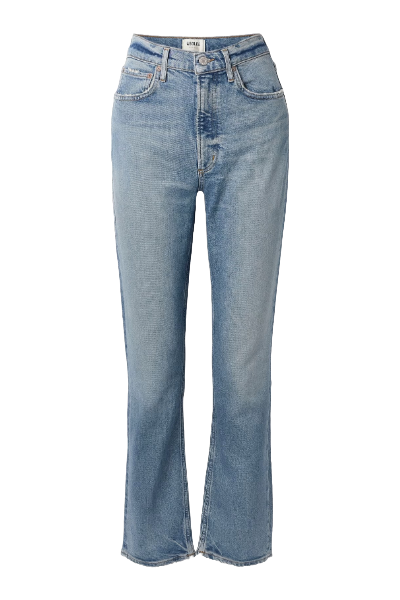 AGOLDE, High Rise Stovepipe Frayed Straight-Leg Organic Jeans (Were $230) 