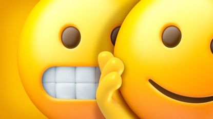Illustration of a grimacing emoji removing a smiling mask