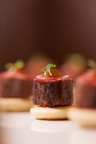 Admiral Crichton's Angus beef and shallot marmalade canape, one of the canapes entered in the 2017 Country Life and Plain English canape competition