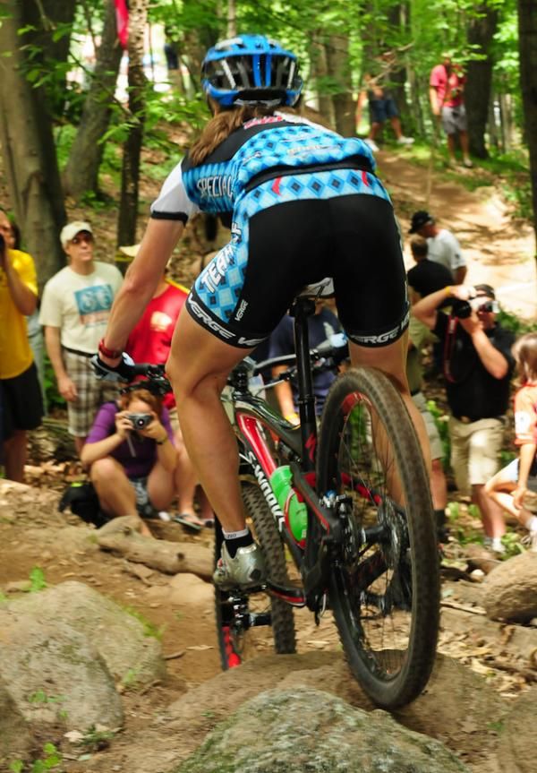 Riders pick their way through a rock garden