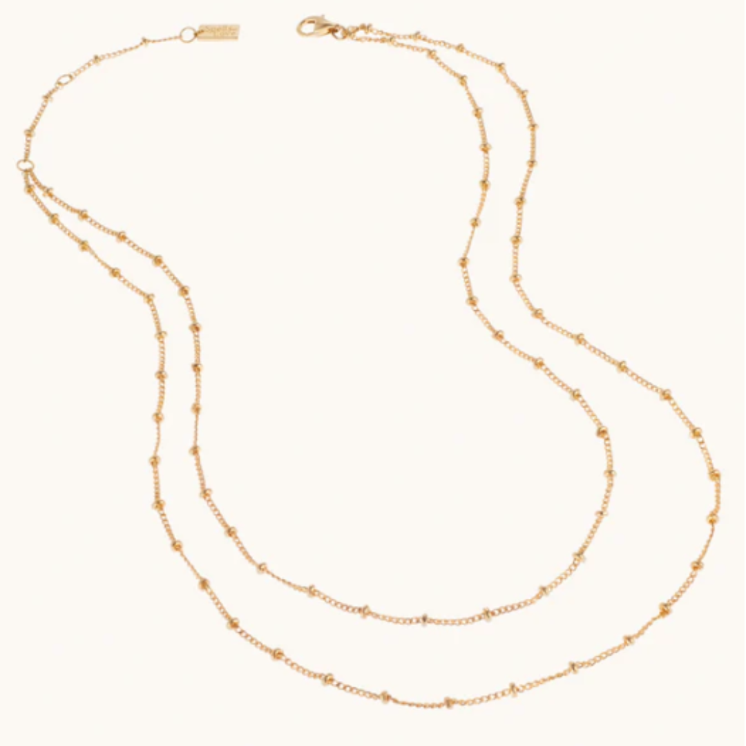 ethical jewellery: gold beaded double strand necklace