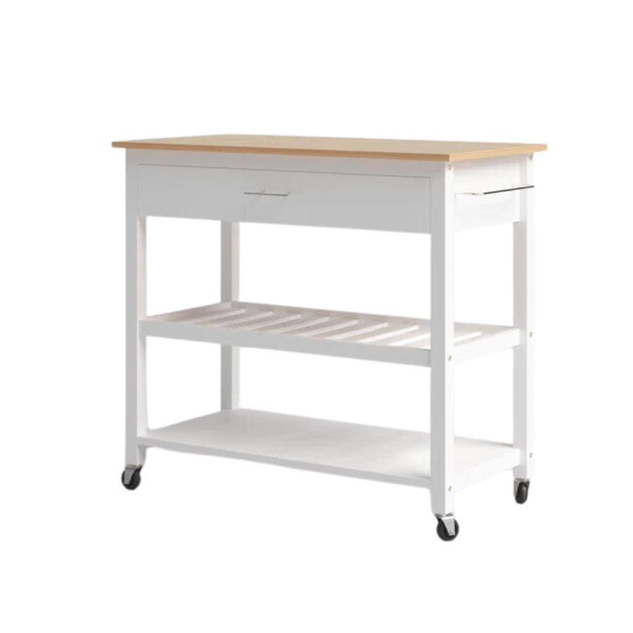 Wooden small kitchen island on wheels