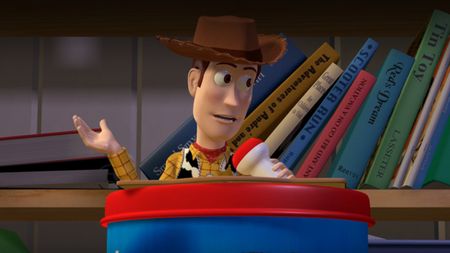 Woody addresses Andy's toys at the beginning of Toy Story.