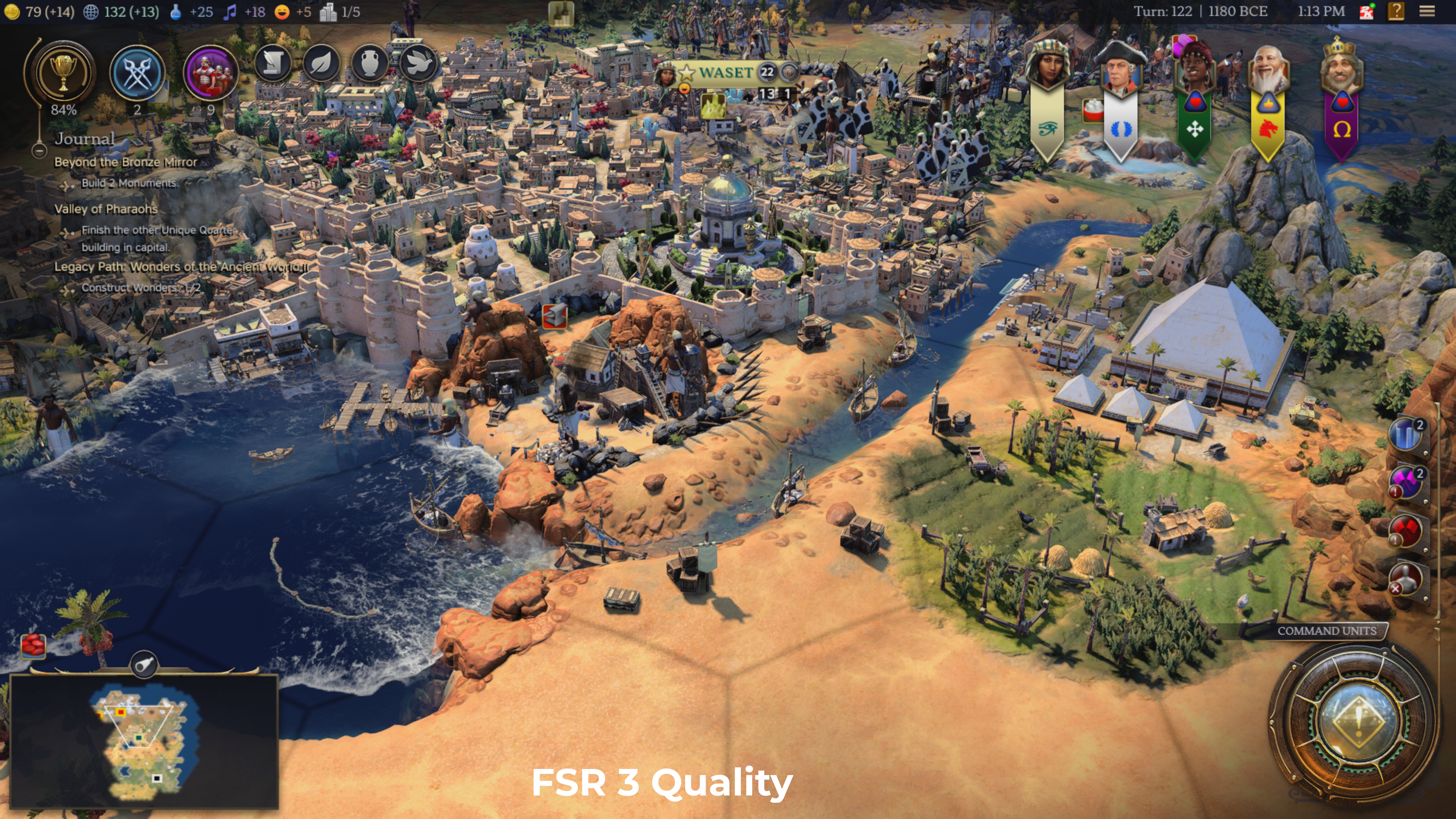 A screenshot from Civilization 7, showing the impact of anti-aliasing on the game's graphics