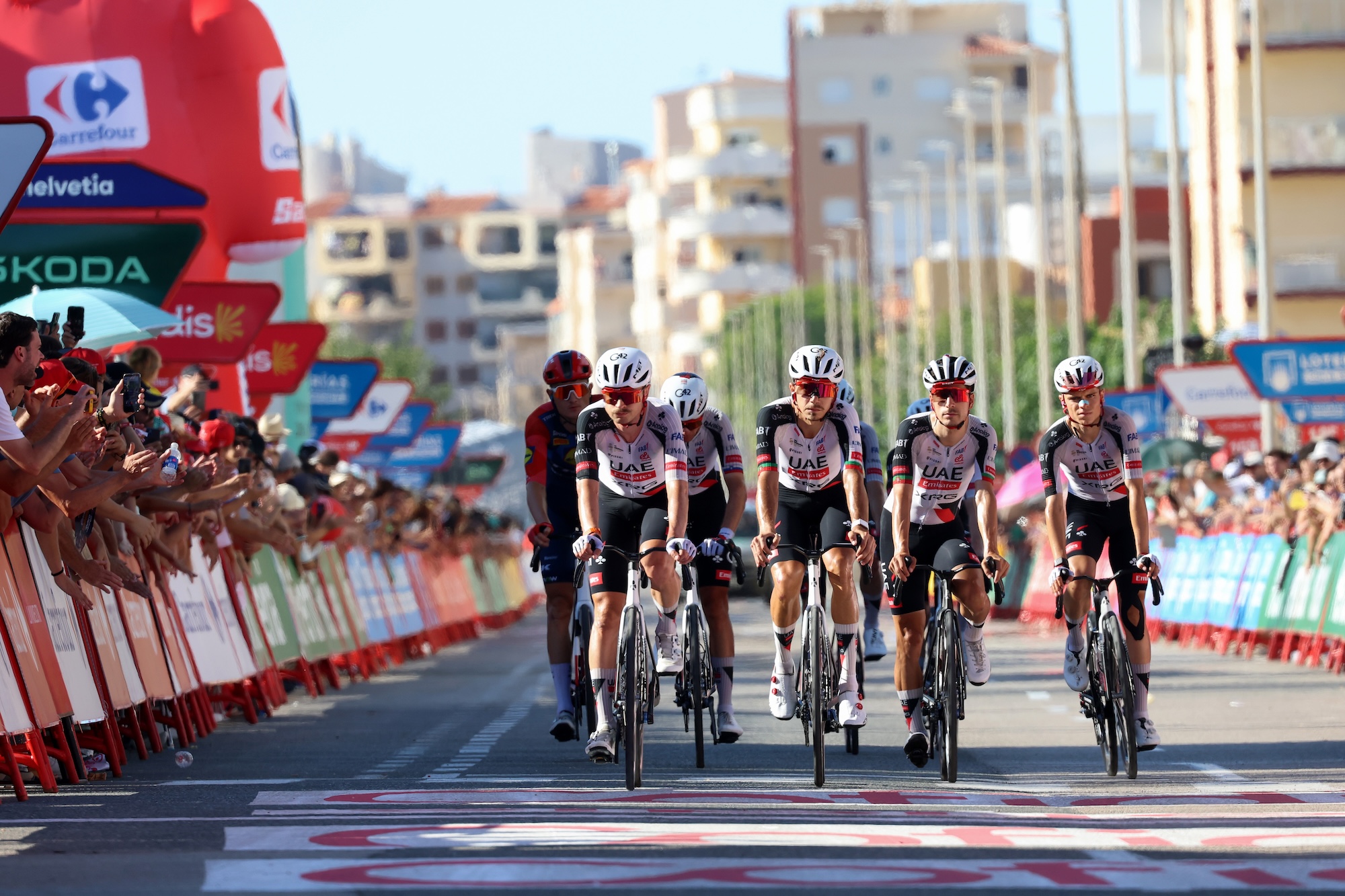 After their team leader Tadej Poga&amp;#269;ar crashed out of the race, UAE Team Emirates-XRG riders finished the stage together behind the peloton