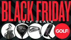 A range of different golf clubs in circles with a Black Friday board behind