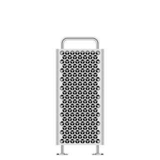 An Apple Mac Pro against a white background