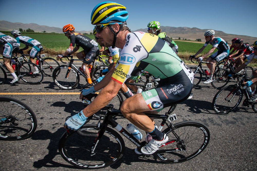 Jure Kocjan (SmartStop) rides in the bunch earlier in the day.