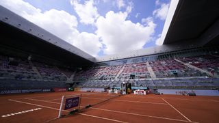 General view of tennis court at the Mutua Madrid Open tennis tournament at La Caja Magica 