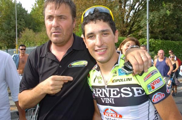 Farnese Vini - Neri Sottoli manager Luca Scinto with Giro della Romagna winner Oscar Gatto.