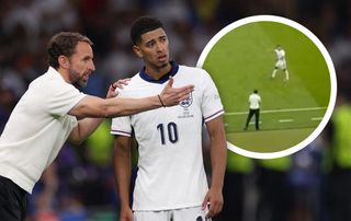 Jude Bellingham and Gareth Southgate talking during England's defeat to Spain in the final of Euro 2024