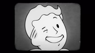 Vault Boy winks in black and white