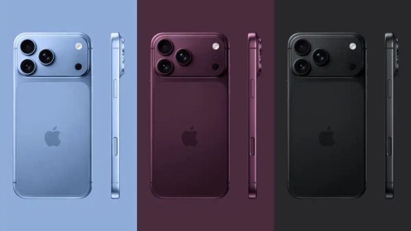 macworld iphone 17 color mockups with blue, black and dark cherry