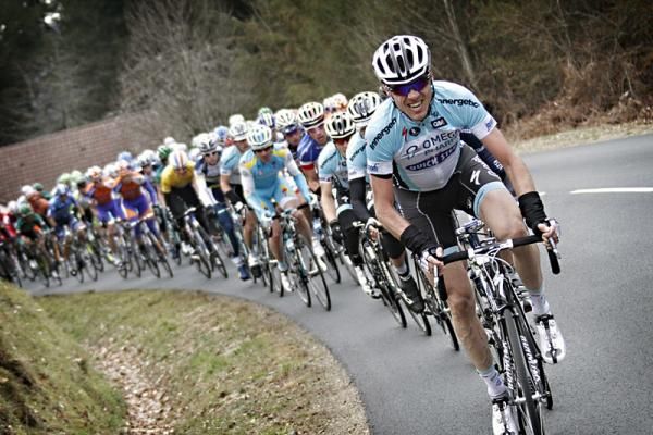 Dries Devenyns sets the pace for Omega Pharma-QuickStep in the peloton.