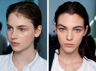 The look created was fresh and dewy with wet hair left to air-dry slightly