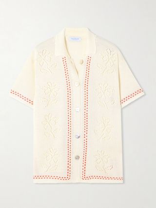 Dinner Party Embroidered Pointelle-Knit Shirt