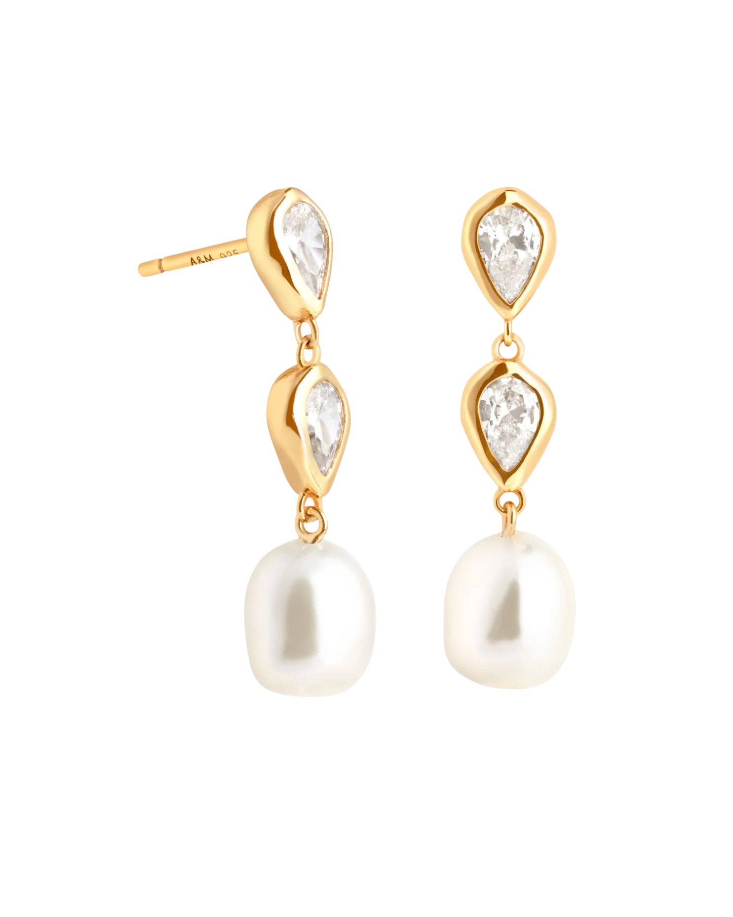 Pearl &amp;amp; Crystal Drop Studs in Gold