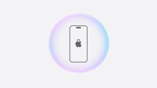 The Apple logo stylized as a padlock on an iPhone screen