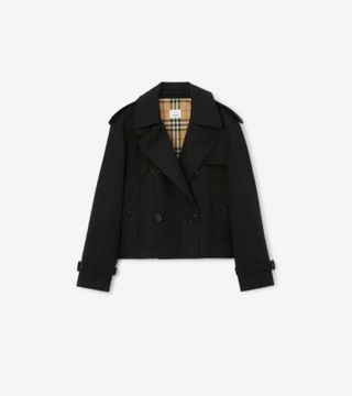 Jaket Pendek Gabardine Trench Warna Hitam - Wanita, Katun | Burberry® Official