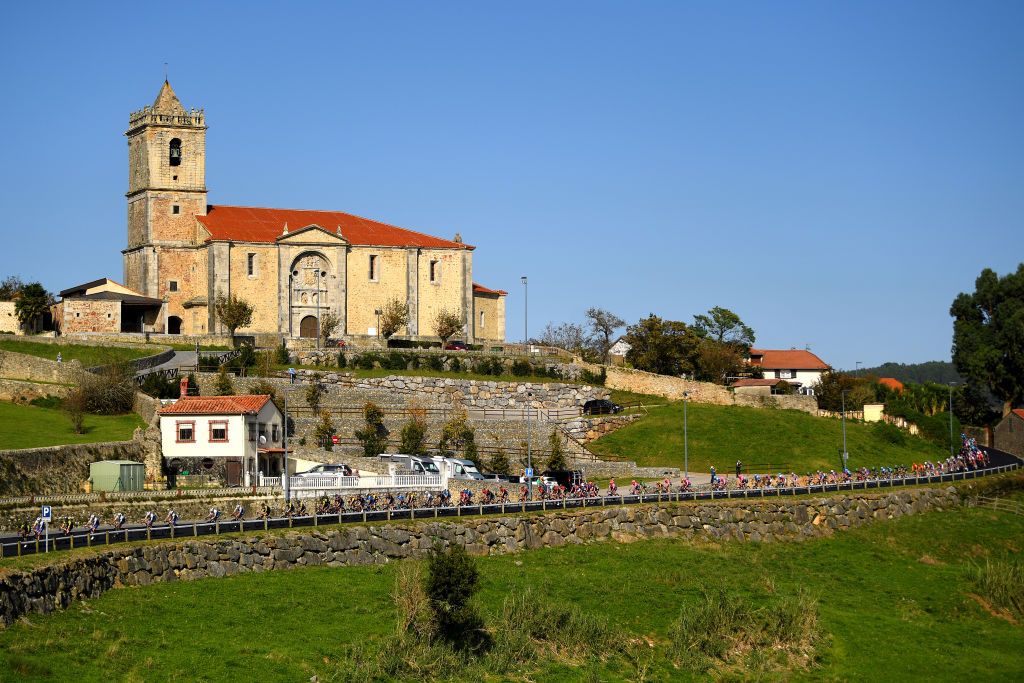 SUANCES SPAIN OCTOBER 30 Peloton Village Church Landscape during the 75th Tour of Spain 2020 Stage 10 a 185km stage from Castro Urdiales to Suances lavuelta LaVuelta20 La Vuelta on October 30 2020 in Suances Spain Photo by David RamosGetty Images