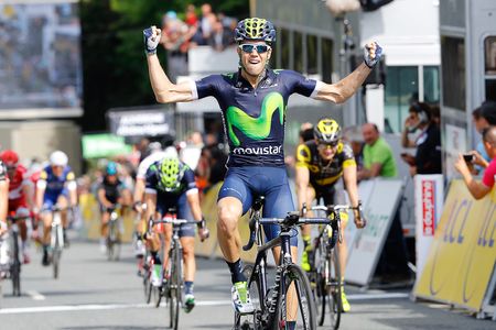 Jesus Herrada (Movistar) celebrates winning stage 2 at the Criterium du Dauphine