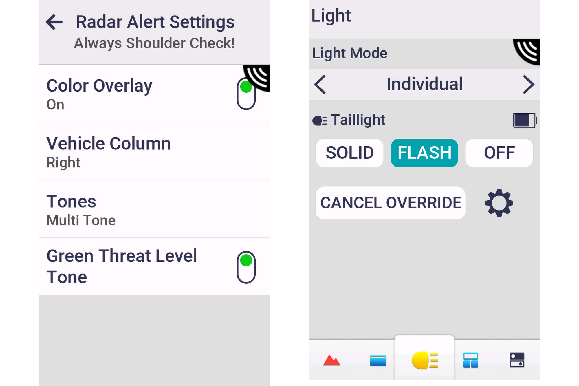 iGPSport SR Mini setup and options pages on the Garmin Edge 1050