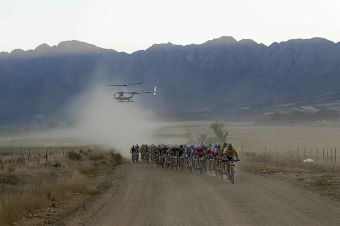 The lead bunch shortly after the start