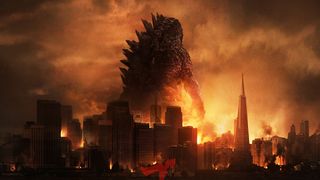 Godzilla stands among the ruins of San Francisco in the 2014 Warner Bros movie