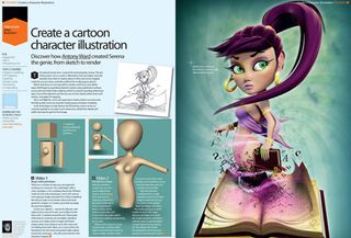 Antony Ward’s cartoon character illustration workflow for Serena the genie, from sketch to render