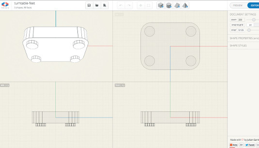 We're using cylinders to create the turntable feet. Make they're aligned correctly under the base