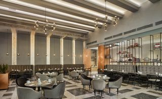 Park Plaza restaurants with grey tables and chairs