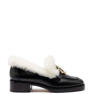 Bobbie Loafer in Black Leather and Natural Shearling