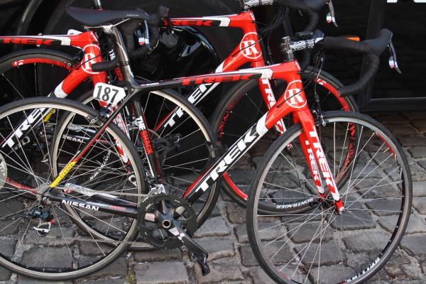 RadioShack's Treks lined up outside the team bus before the start of Paris-Roubaix.