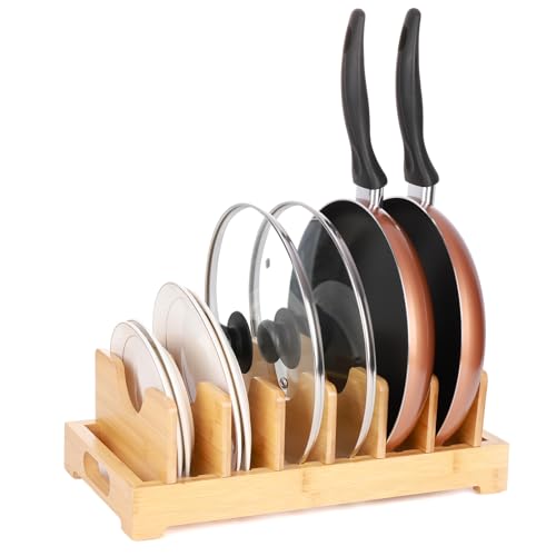 Pot Lid Organizer for Cabinet, Pots and Pans Organizer Under Cabinet, Pot and Pan Organizer Inside Cabinet, Pot Lid Holder Pot Rack for Cutting Board, Cookie Sheet, Baking Sheet, Frying Pan (bamboo)